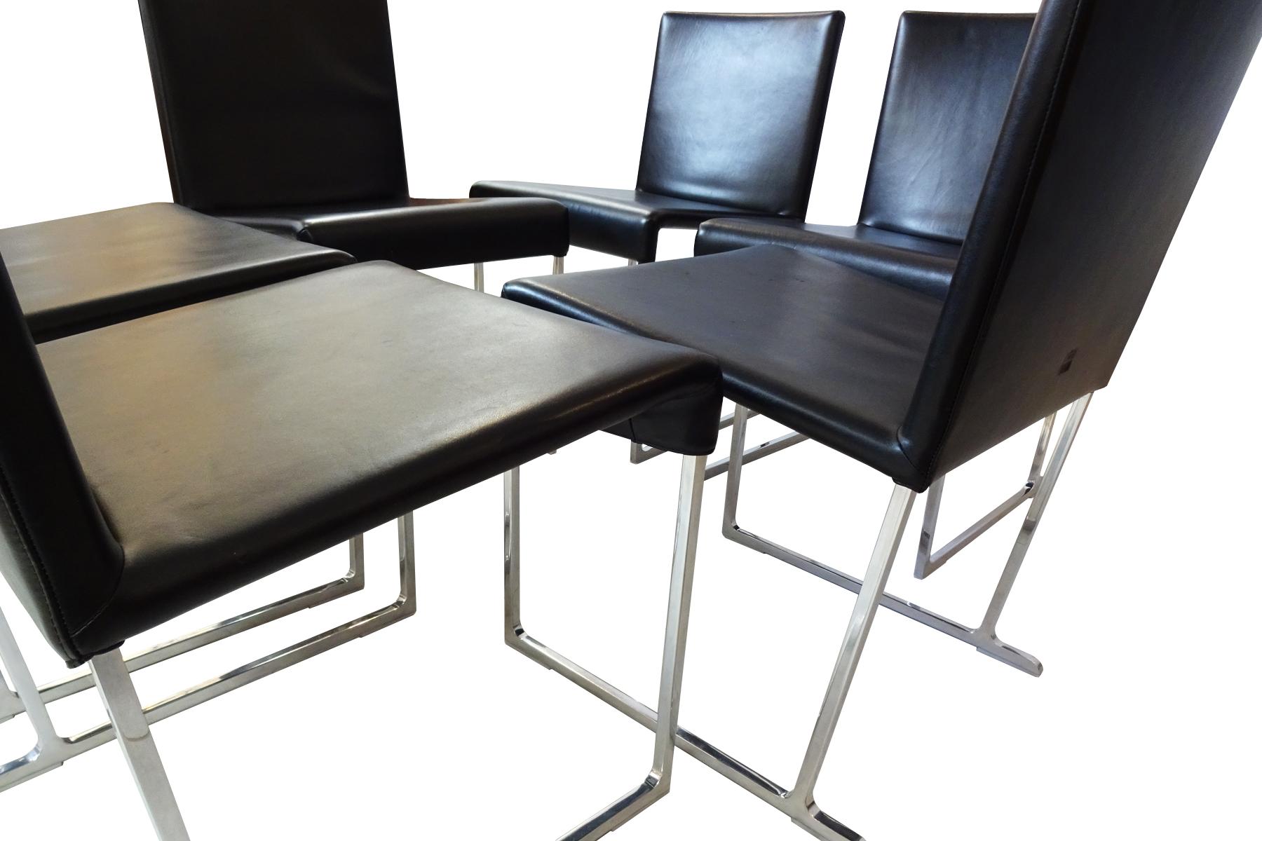 Modern 6 Dining Chairs - Black Leather and chrome by Antonio Citterio for B&B Italia 