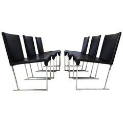 6 Dining Chairs - Black Leather and chrome by Antonio Citterio for B&B Italia 