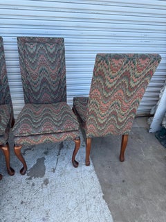 Set of 6 Queen Anne Style Upholstered Dining Chairs