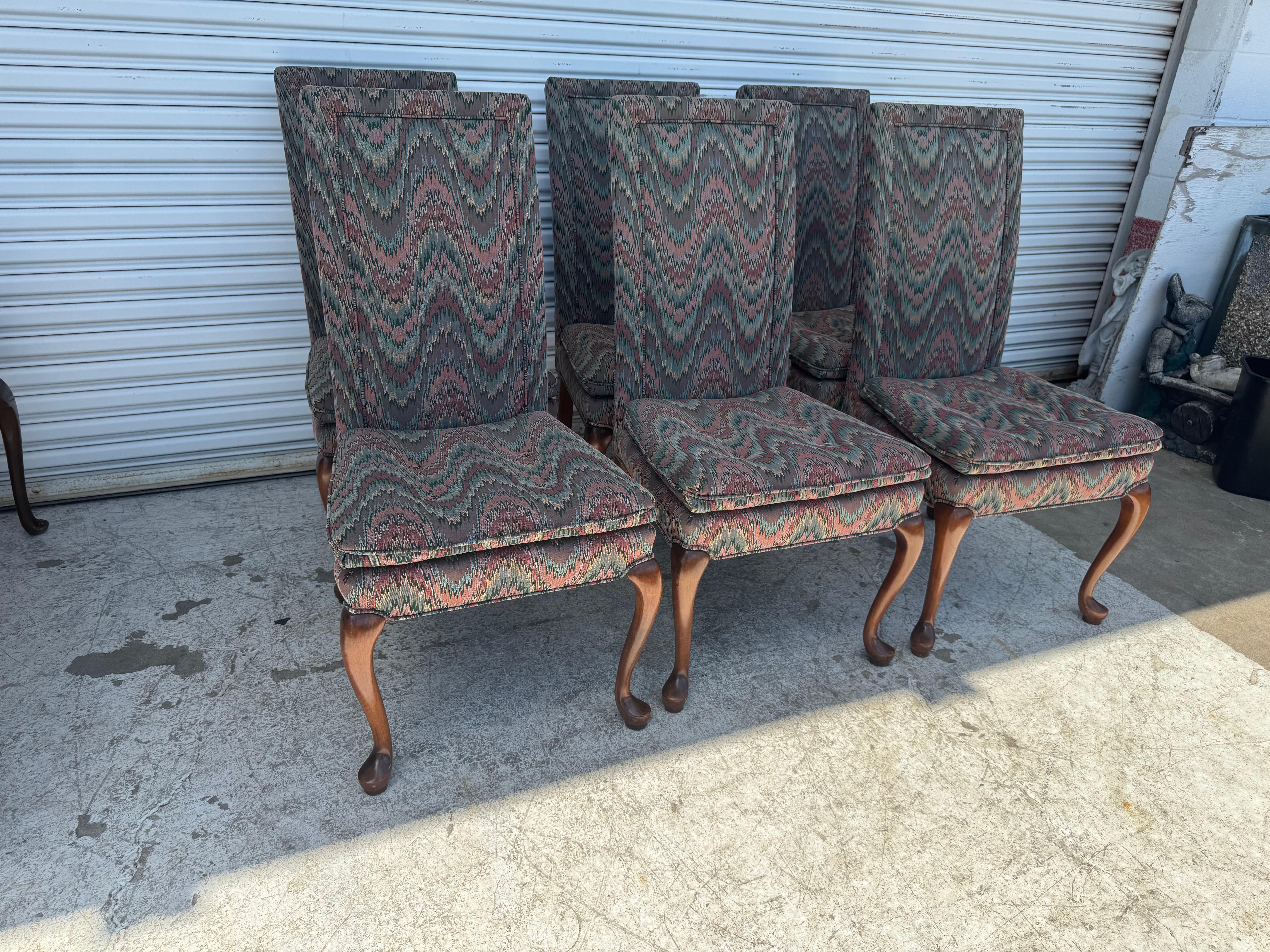 American Set of 6 Queen Anne Style Upholstered Dining Chairs For Sale