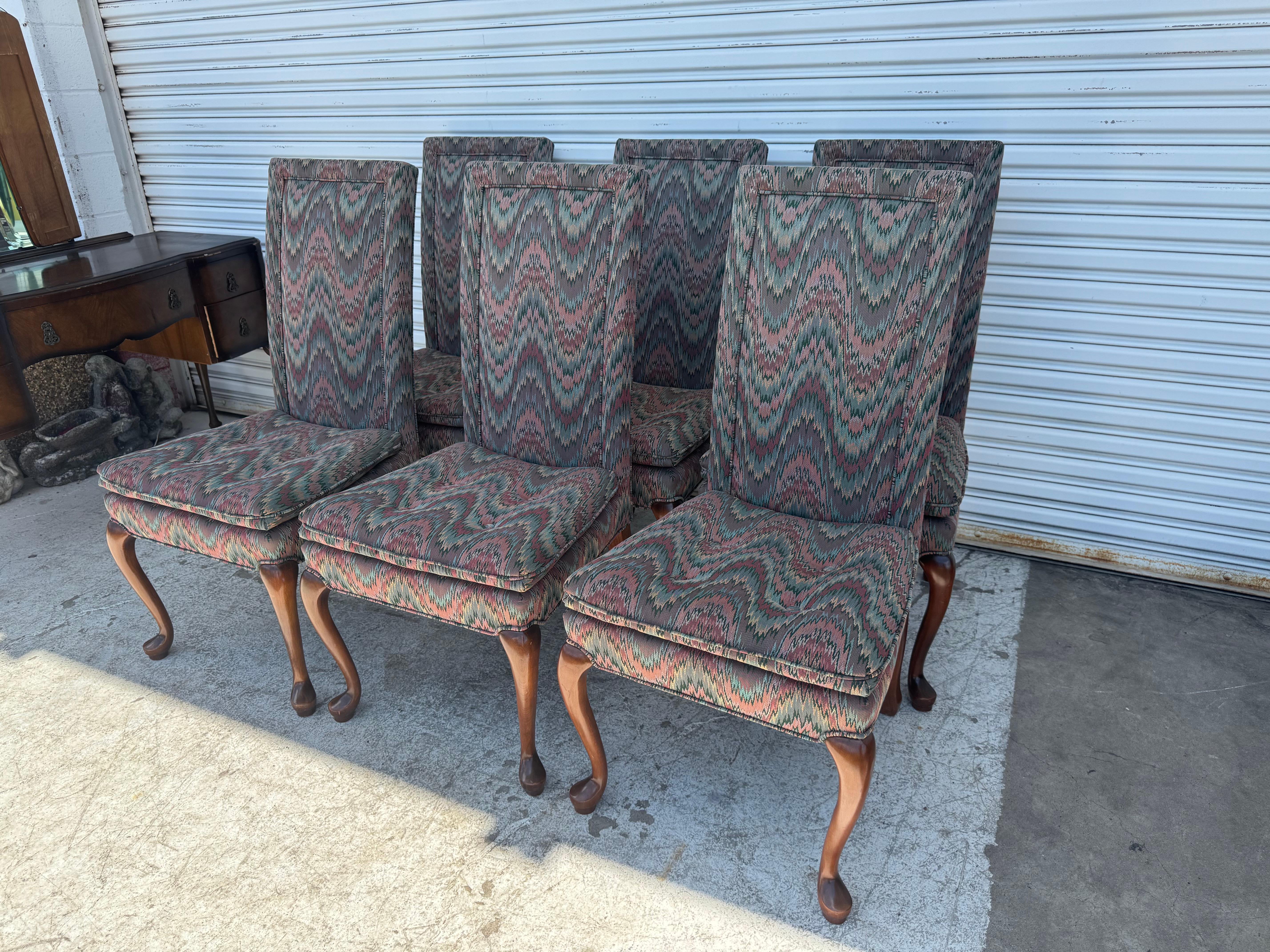 20th Century Set of 6 Queen Anne Style Upholstered Dining Chairs For Sale