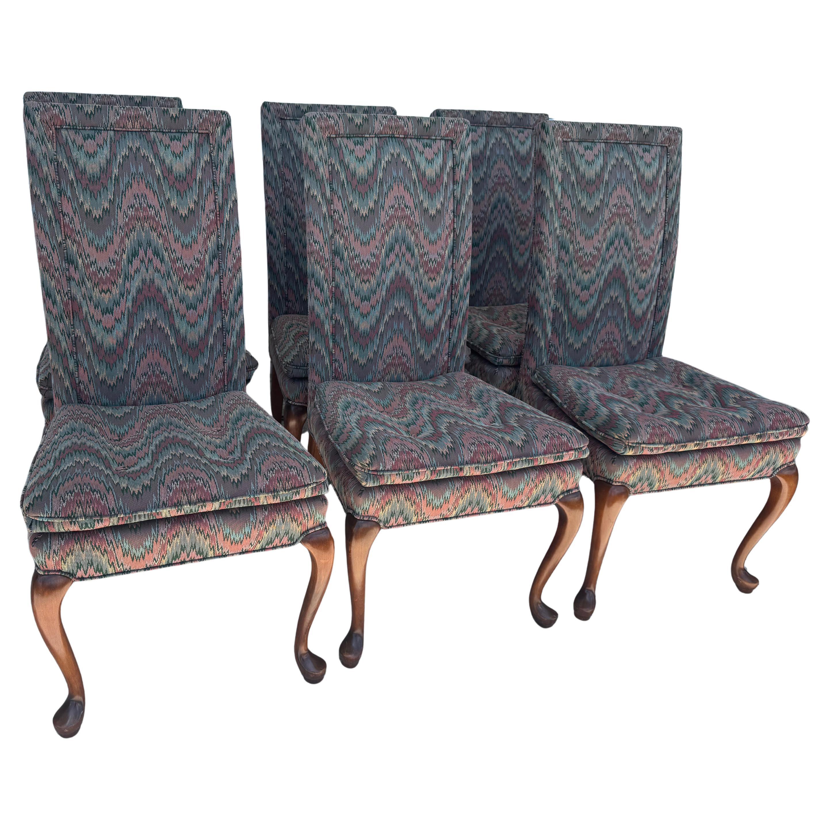Set of 6 Queen Anne Style Upholstered Dining Chairs
