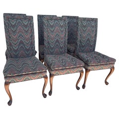 Set of 6 Queen Anne Style Upholstered Dining Chairs