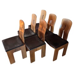 6 Sillas de comedor en cuero y madera M. 1937-765 de Carlo Scarpa para Bernini, años 70