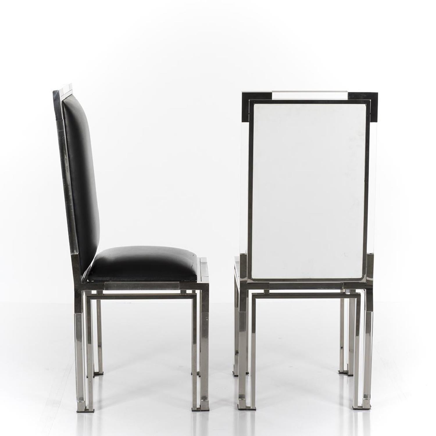 Placcato 6 Sedie da pranzo in lucite e cromo di Charles Hollis Jones, Collezione Metric in vendita