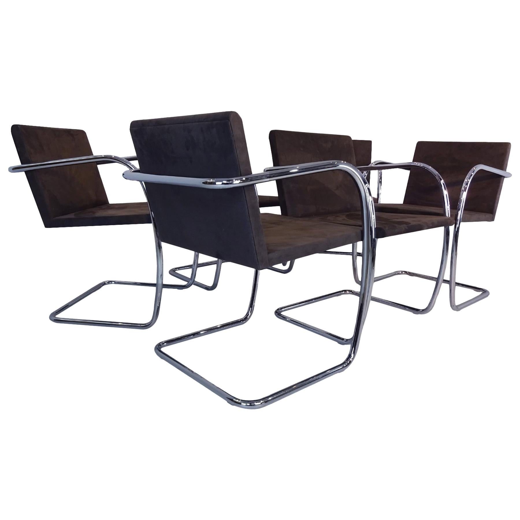 6 Dining Chairs - Mies Van Der Rohe Brno Knoll Studio chrome & Suede Chairs