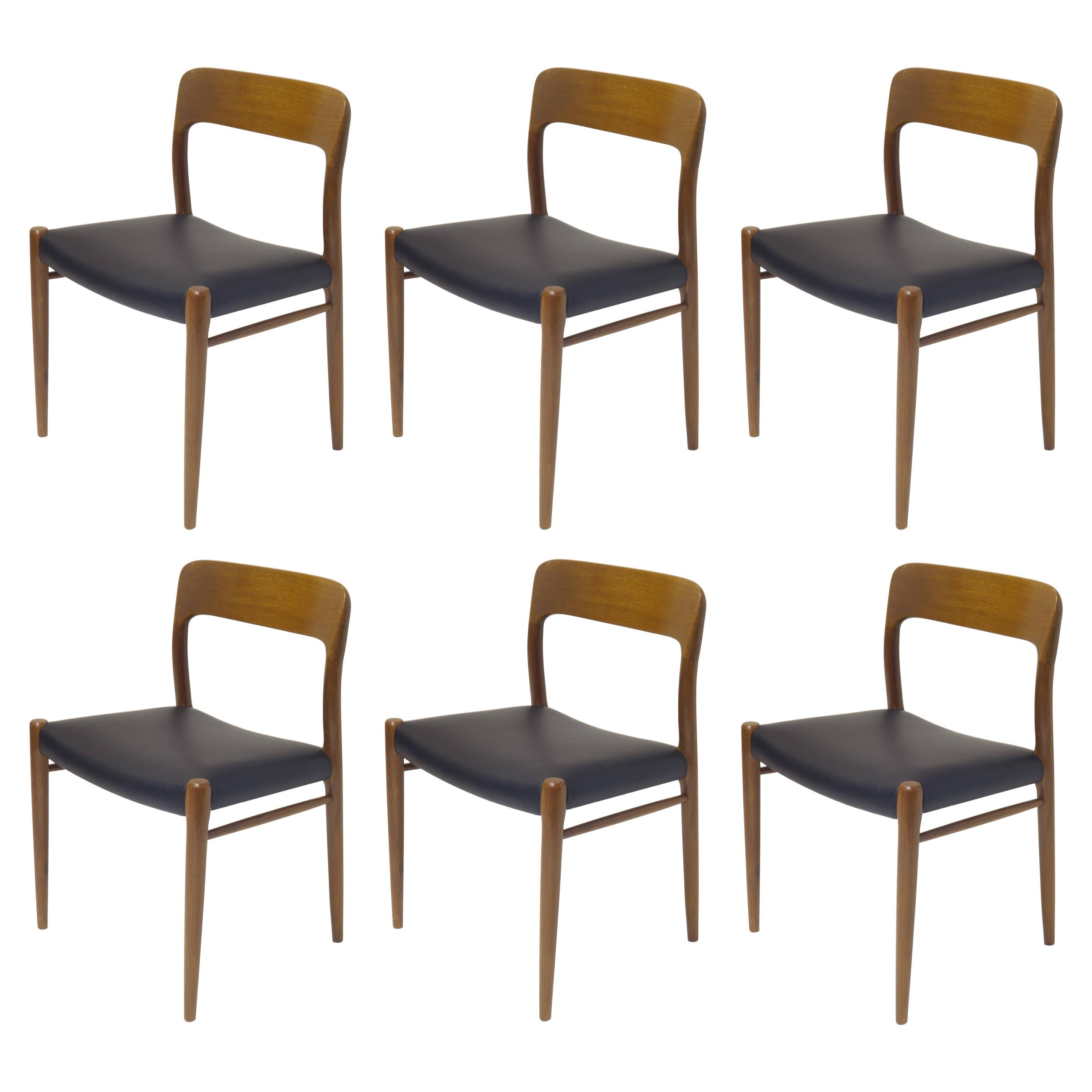 6 Dining Chairs Model 75 by J.L. Moeller, Denmark, circa 1960