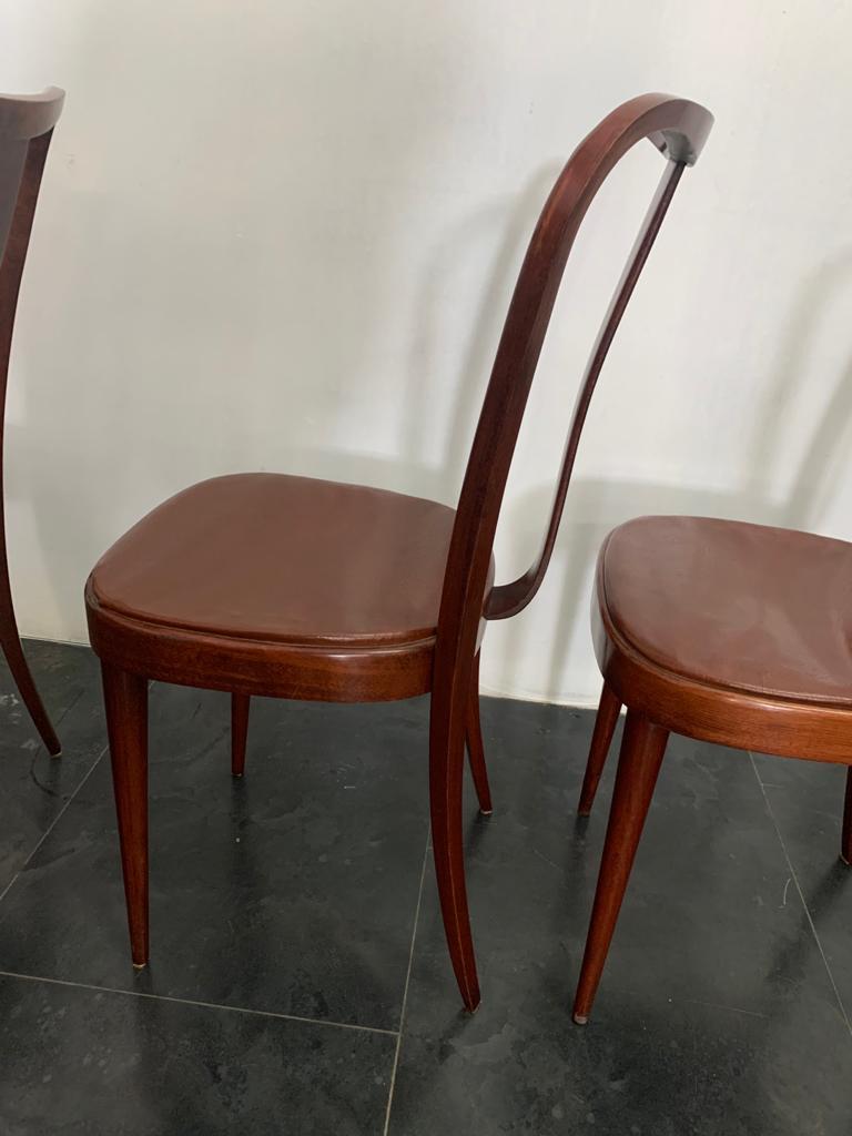 Italian 6 Dining Chairs with Leatherette Seat by Pirelli Sapsa, 1950s For Sale