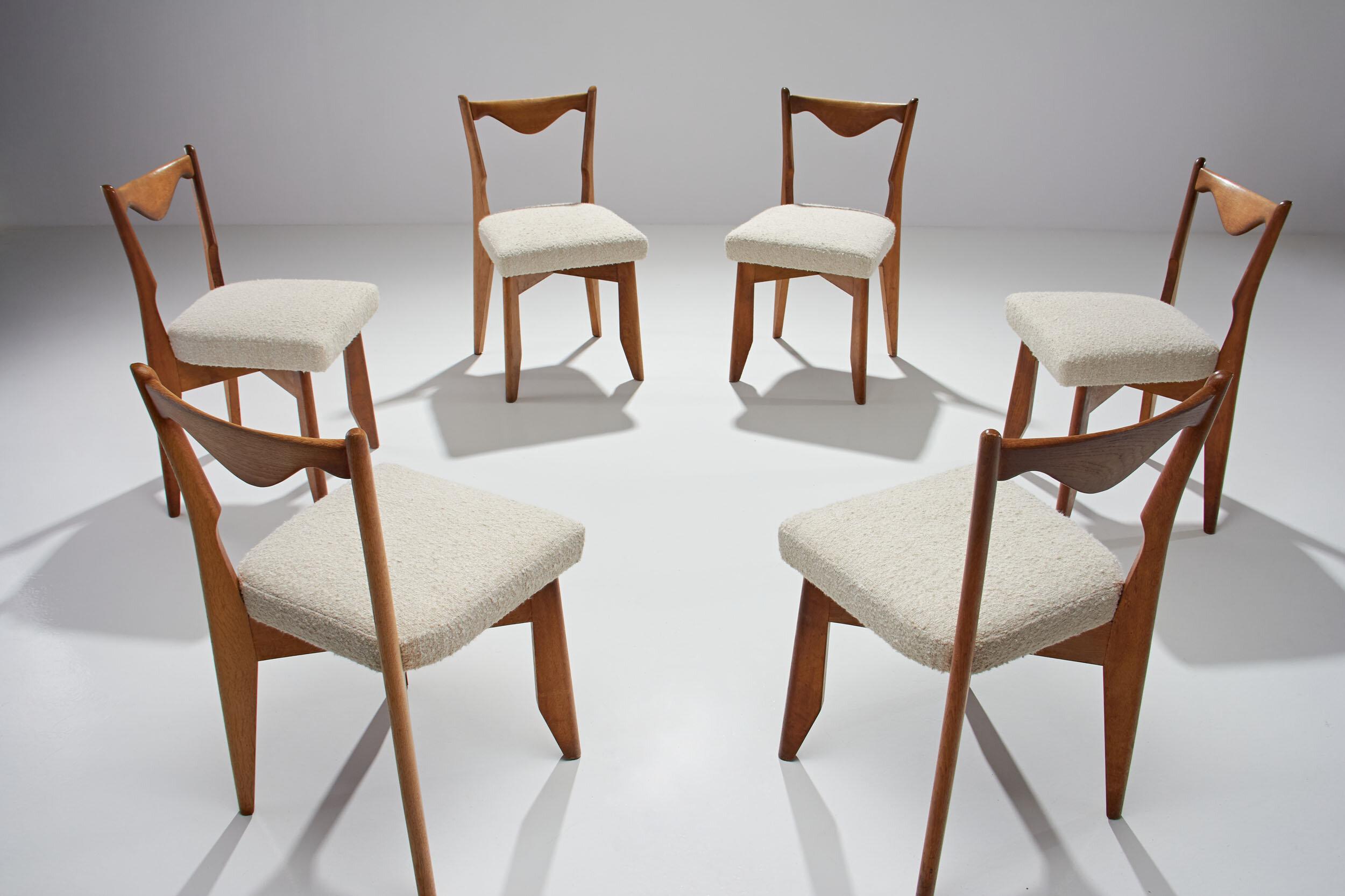 Bouclé 6 Dinner Chairs by Guillerme et Chambron, France, 1960s