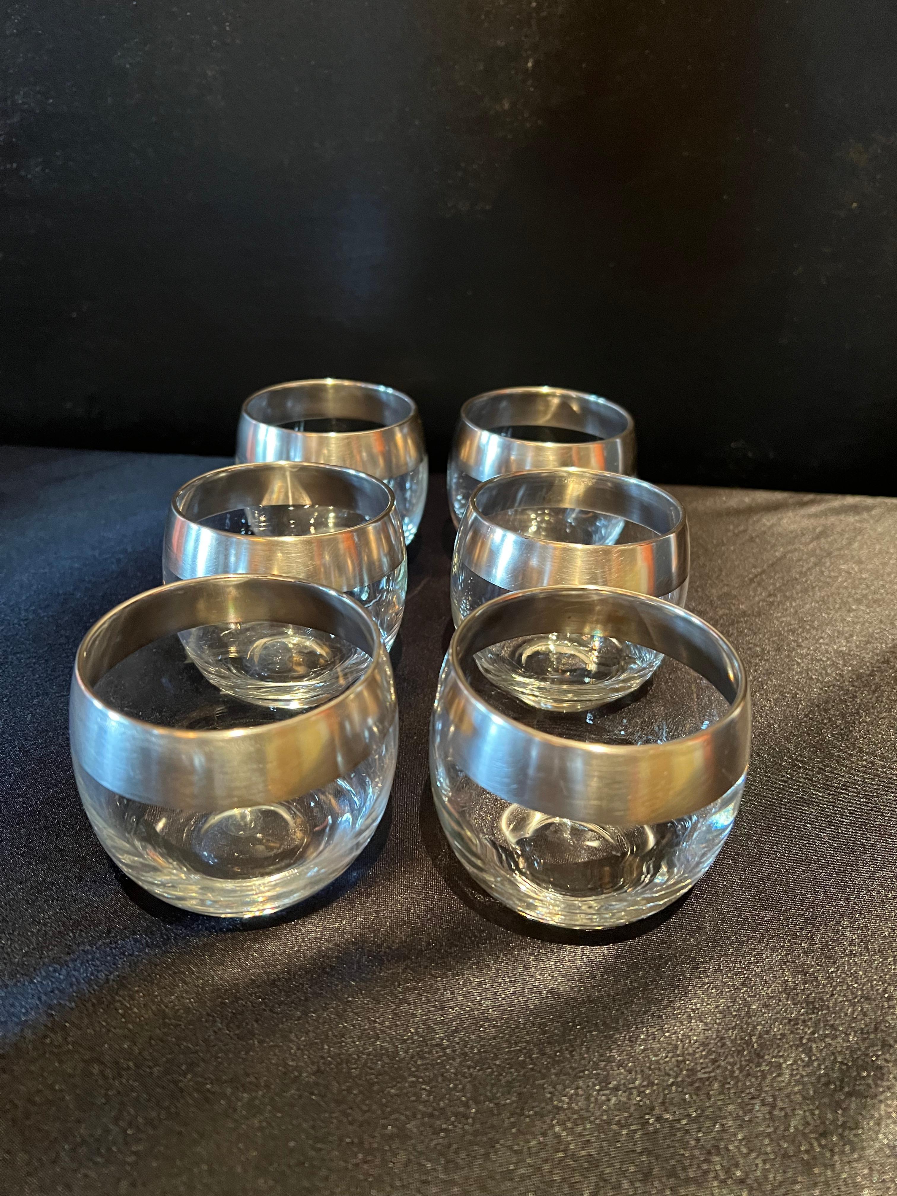 Mid-Century Modern 6 Dorothy Thorpe Rolly Poly Glasses with Sterling Band