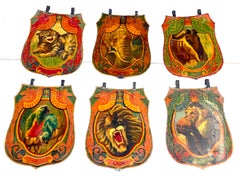 6 Double-Sided Wombwell & Whitelegg Victorian Exotic Animalier Tole Panels, 1891