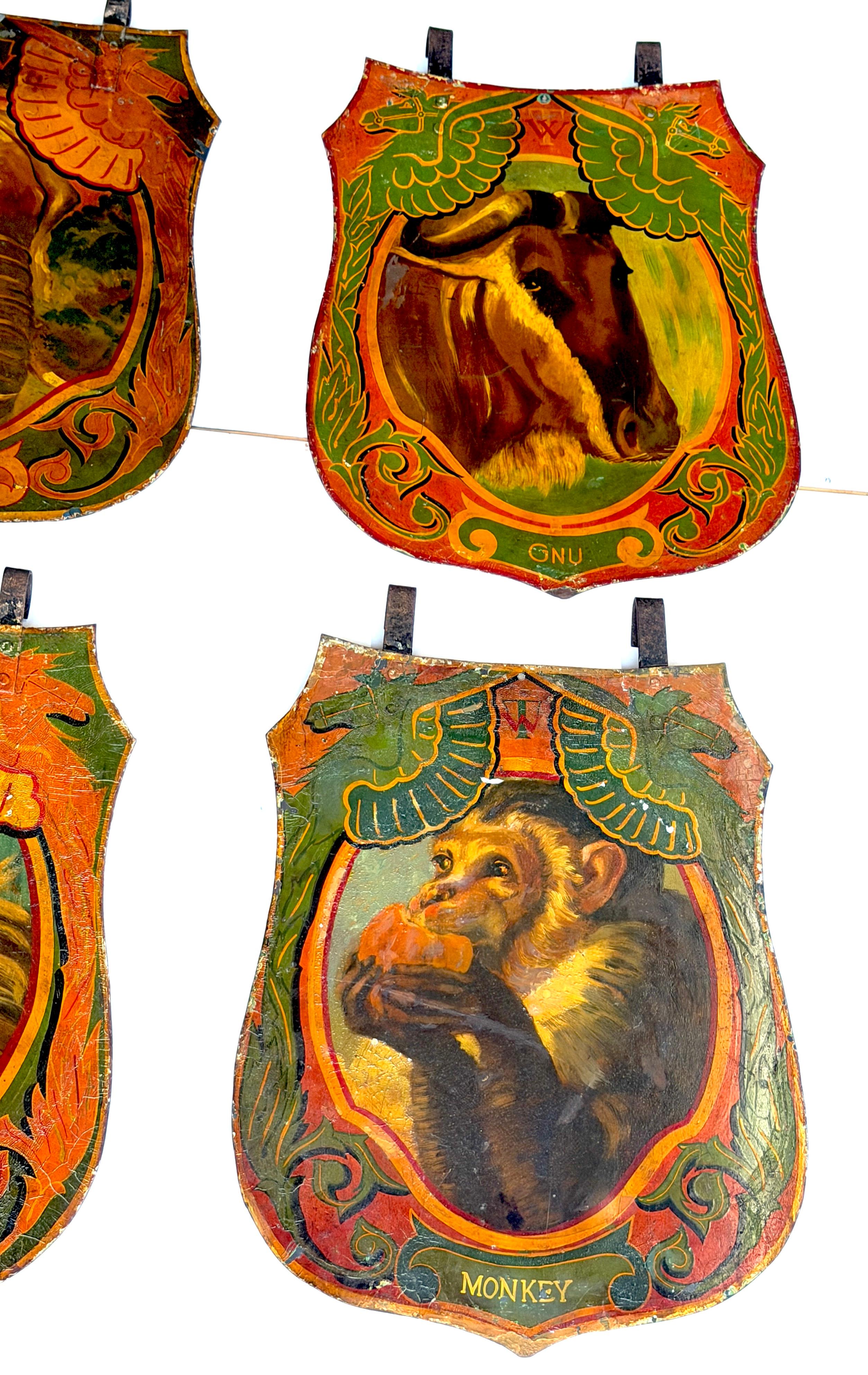 6 Double-Sided Wombwell & Whitelegg Victorian Exotic Animalier Tole Panels, 1891 Esmaltado en venta