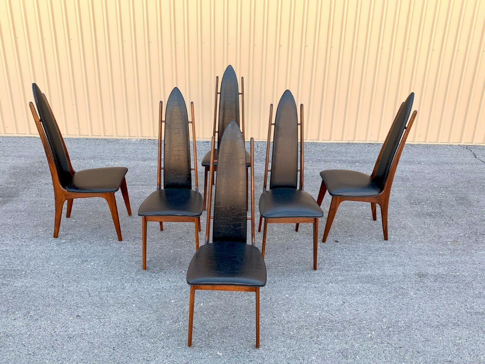 Mid-Century Modern 6 Dramatic Mid Century High Back Dining Chairs Attributed to Adrian Pearsall