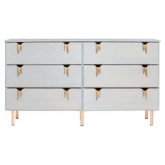 6 Drawer Ash Wood Dresser Gray Stain with Bronze Ribbon Hardware by Debra Folz