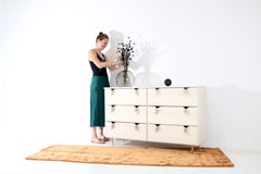 6 Drawer Ash Wood Dresser Ivory Stain with Bronze Ribbon Hardware by Debra Folz