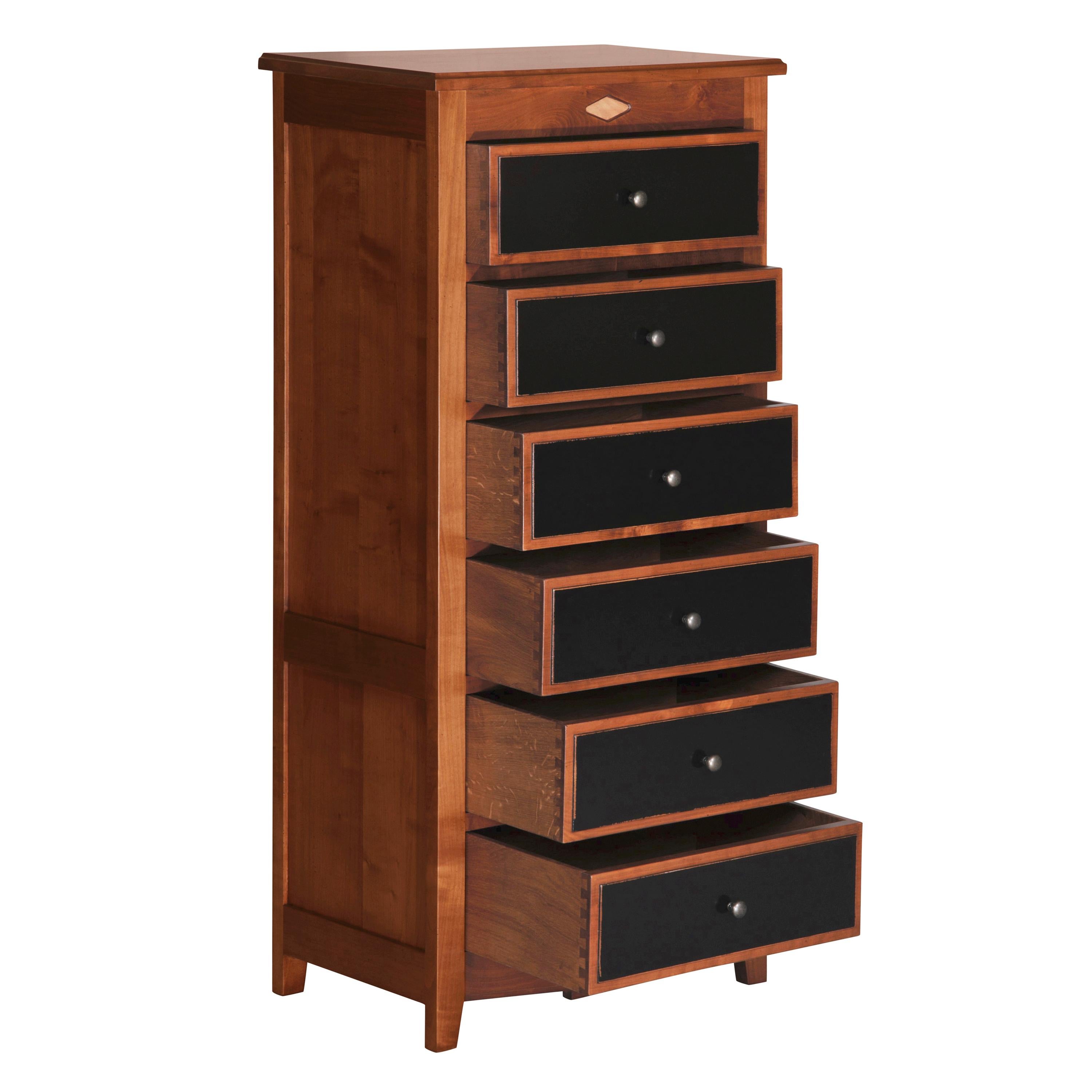 This chiffonnier or 6-drawer chest belongs to our Melaine collection that proposes handcraft modernized reinterpretated pieces of furniture from the French Directoire style at the end of the 18th century. This period was remarkable with its