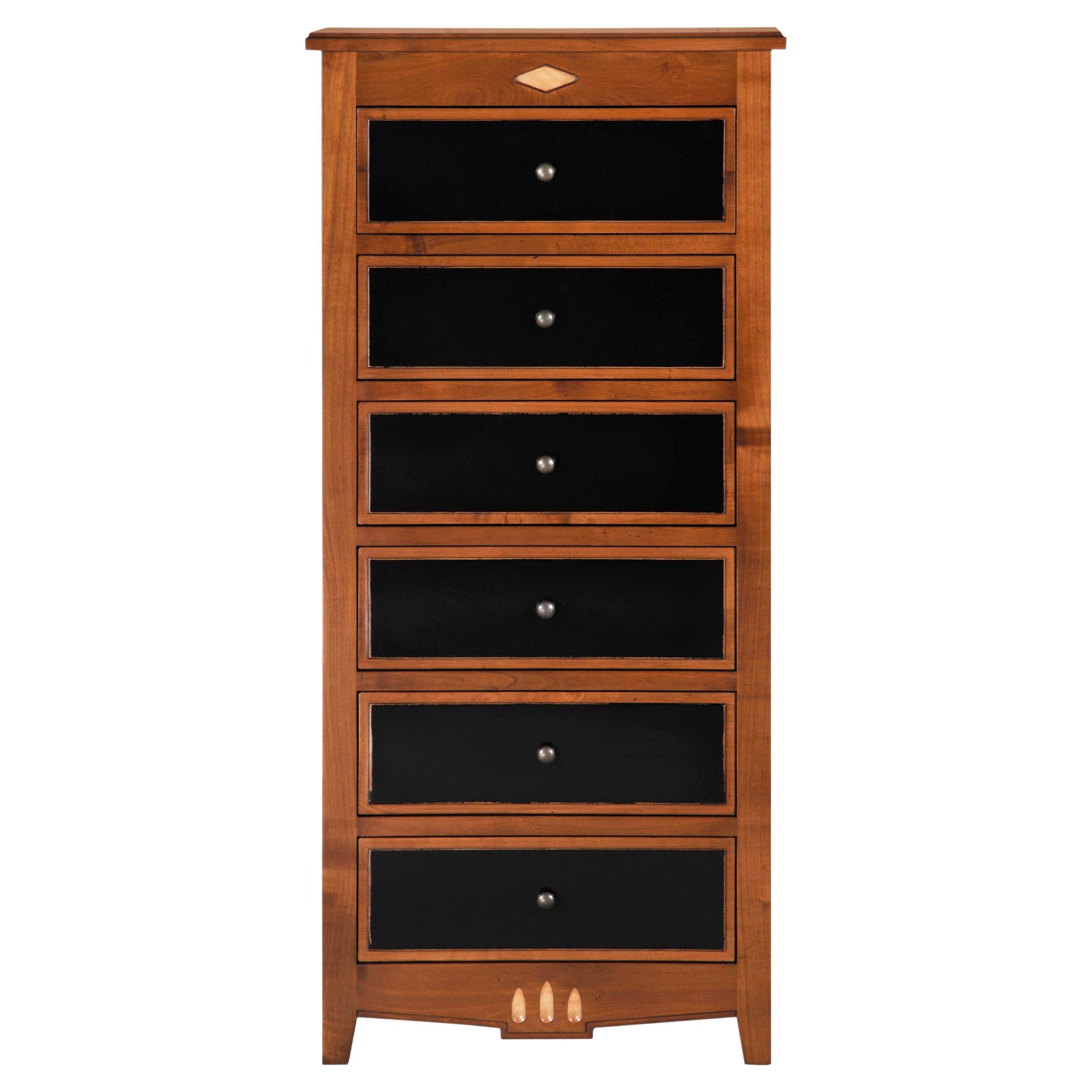 6-Drawer "Chiffonnier" in cherry Louis XVI style with black laquered Drawers For Sale