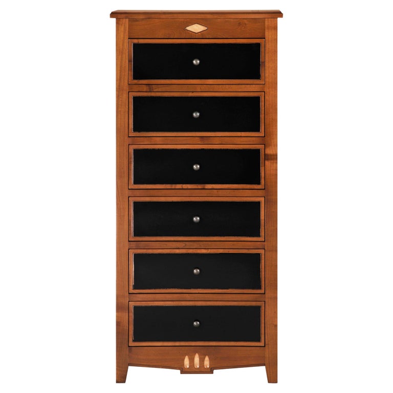 6-Drawer Chest, "Chiffonnier" in Cherry with Black Front Drawers, Made in  France For Sale at 1stDibs