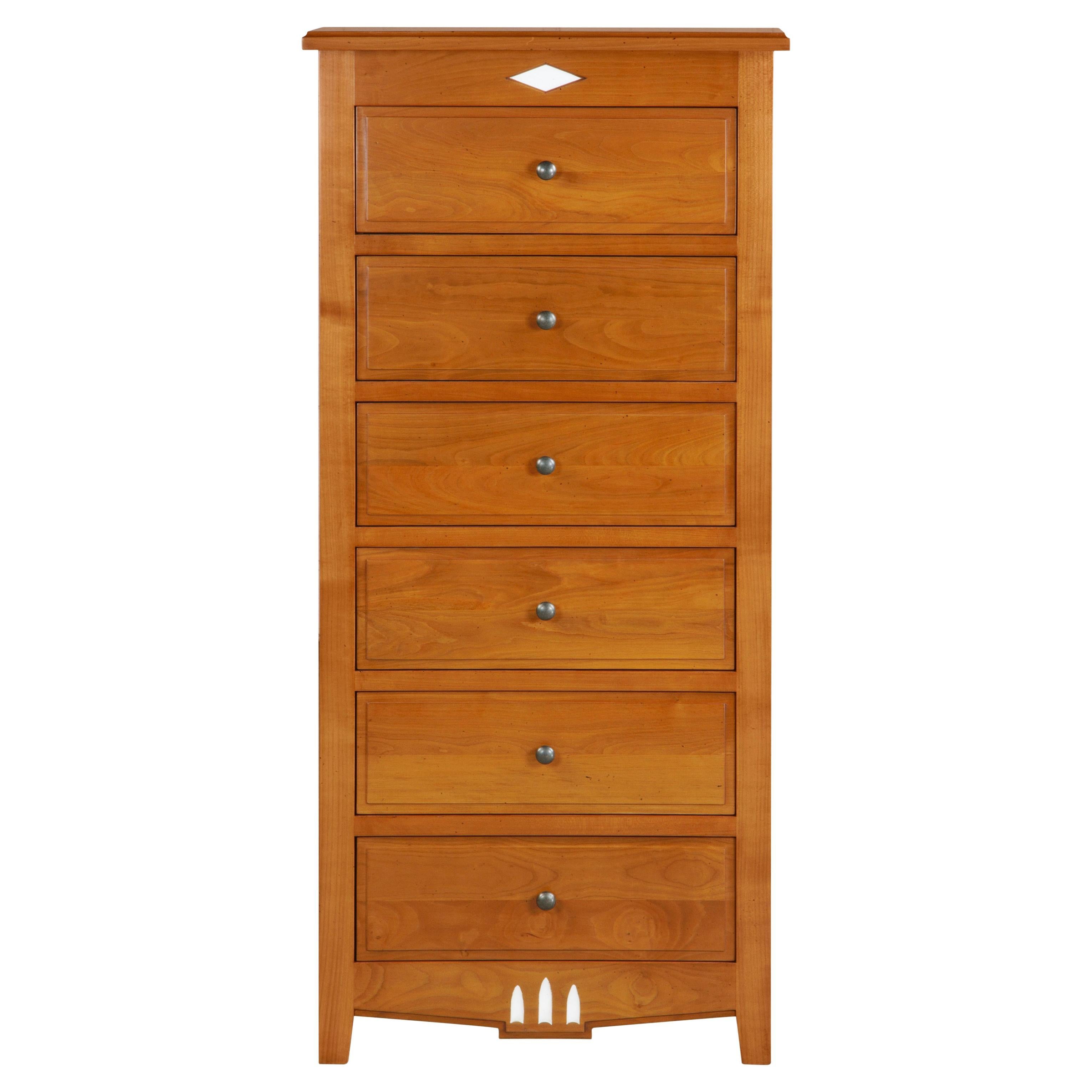 6-Drawer Chest Chiffonnier in solid blond cherry wood, Louis XVI style  For Sale