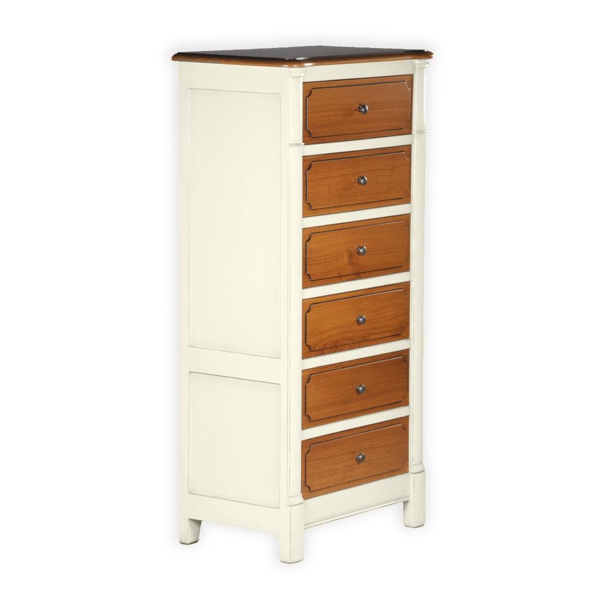 6-drawer French Chiffonier in solid oak, charming white-cream finish In New Condition For Sale In Landivy, FR