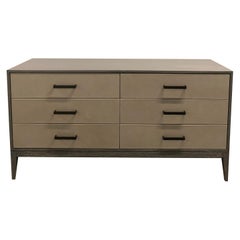 Modern 6-Drawer Pearl Leather Chest with Natural Steel Pulls by Ercole Home