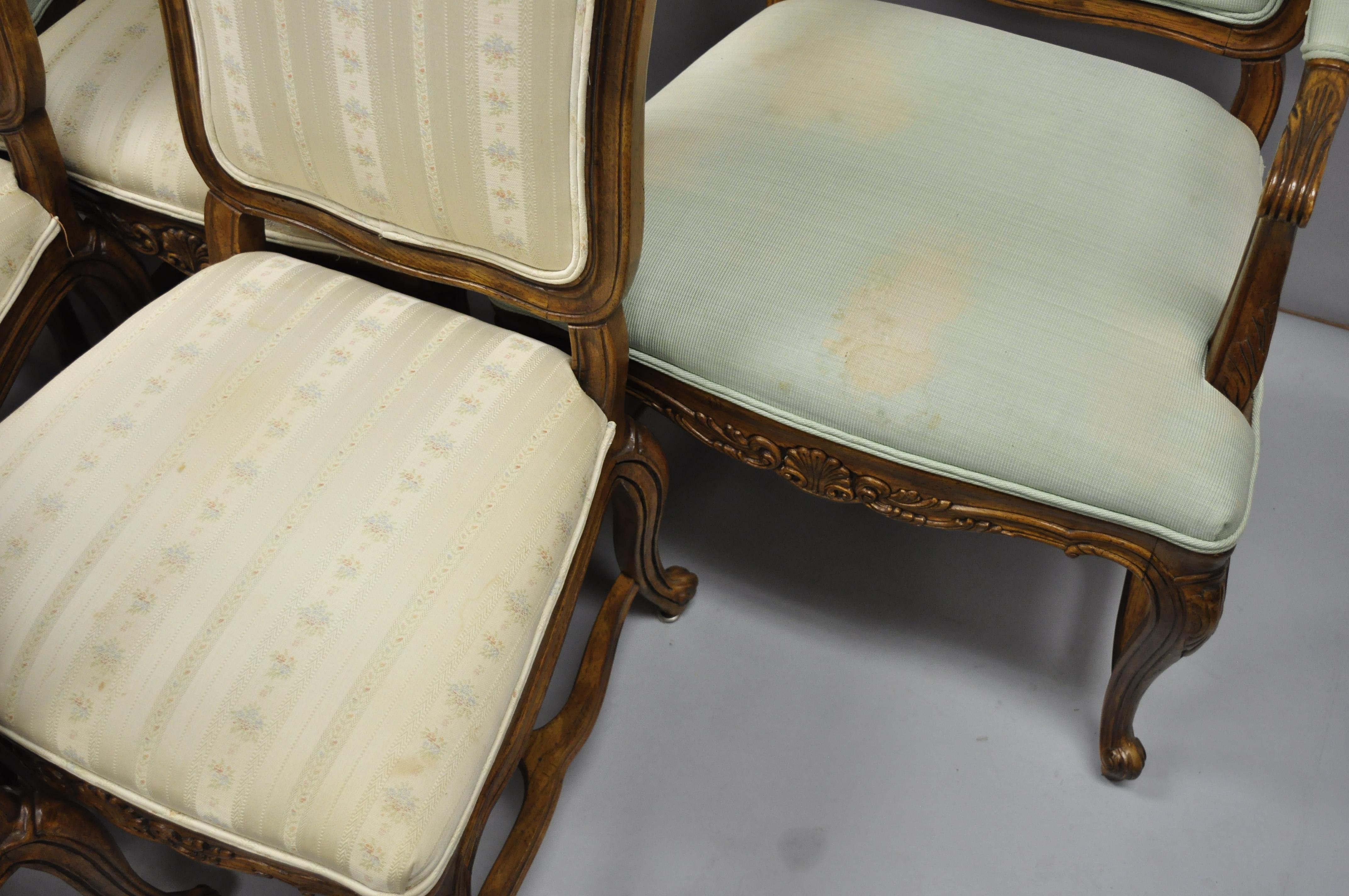 Late 20th Century 6 Drexel Heritage Old Continent French Provincial Louis XV Style Dining Chairs