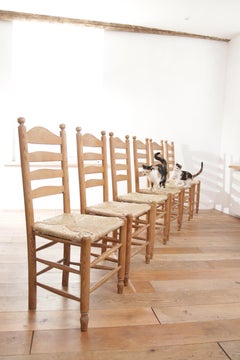 6 Dutch Ladder Back Pine and New Rush Seat Dining Chairs