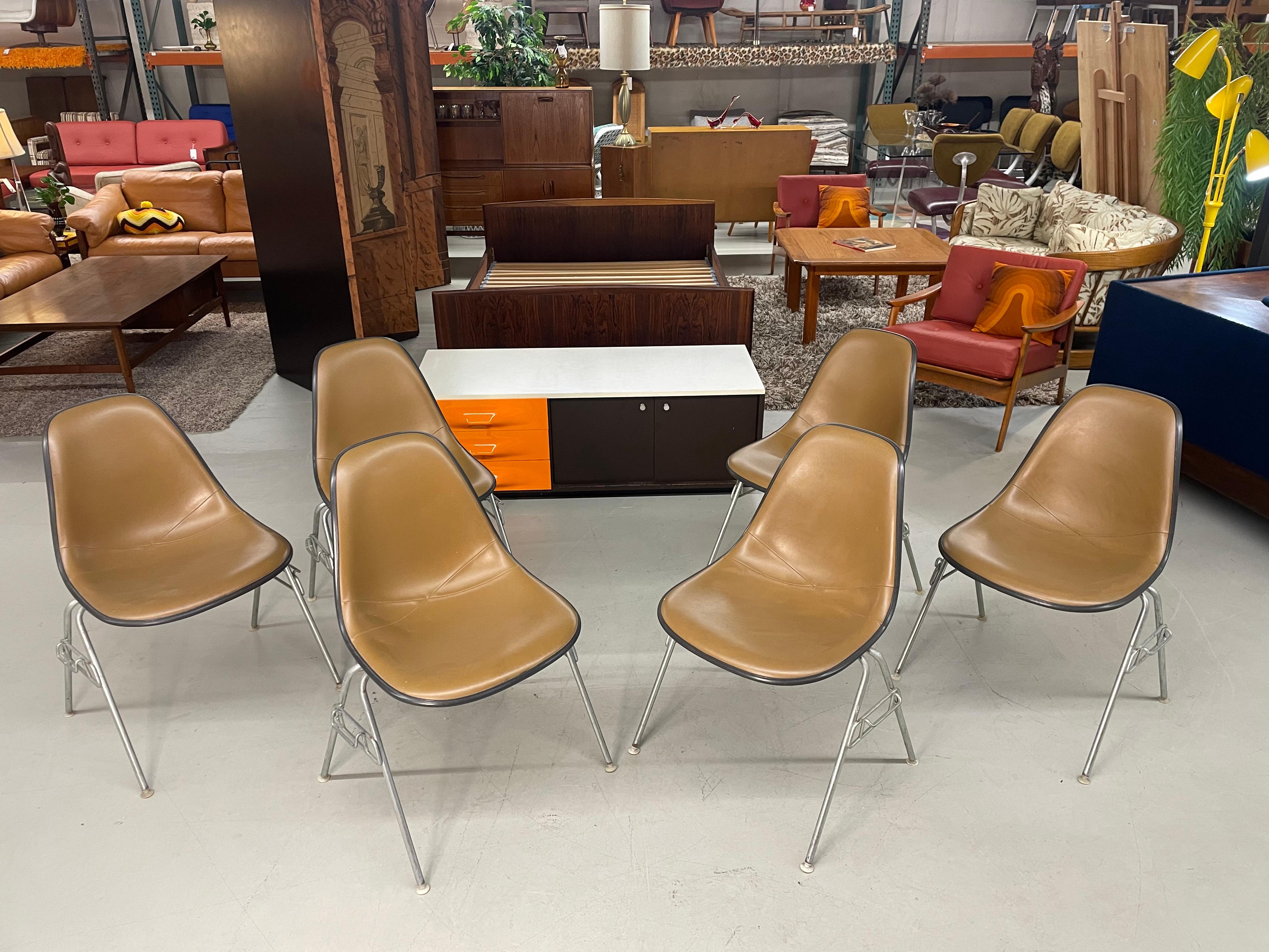 6 Eames for Herman Miller DSS Stackable Naugahyde Fiberglass Shell Chairs For Sale 5