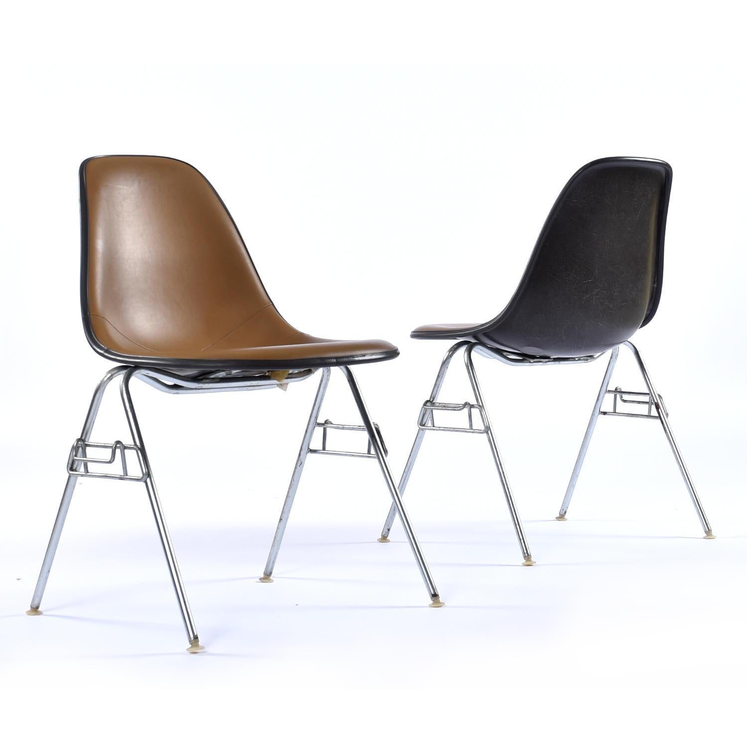Mid-20th Century 6 Eames for Herman Miller DSS Stackable Naugahyde Fiberglass Shell Chairs For Sale