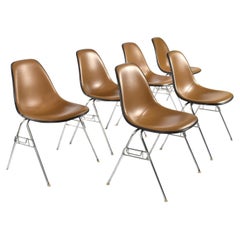 6 Eames for Herman Miller DSS Stackable Naugahyde Fiberglass Shell Chairs