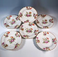 6 Early Antique Viennese Imperial Porcelain Plates Flower Painting & Gold c 1750