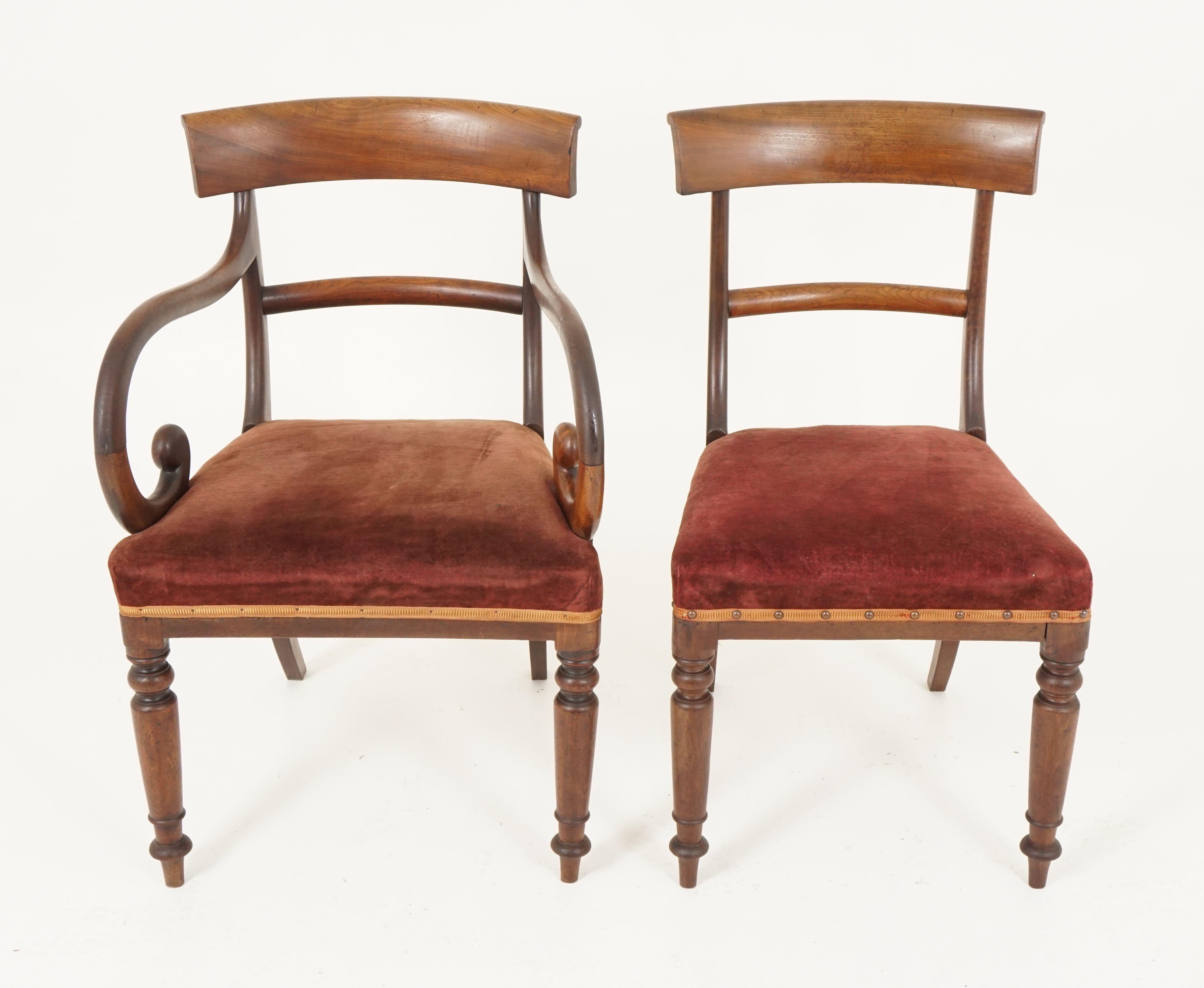 Hand-Crafted 6 Early Victorian Walnut Dining Chairs '4+2', Scotland 1840, B2374