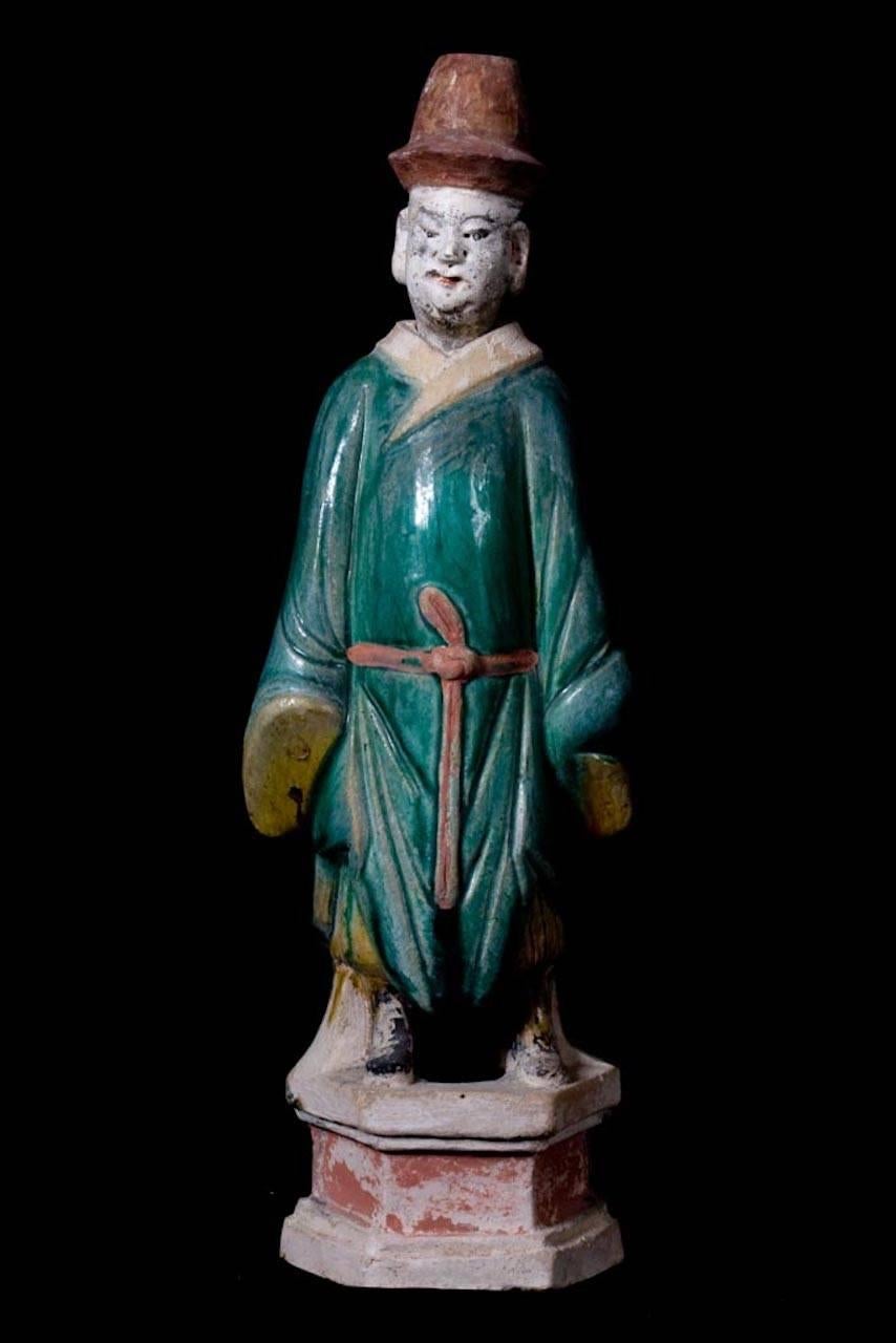 A fine set of a six court attendants as in the Forbidden City of Beijing, elegantly dressed in a Green & Red Daopao – a traditional men’s formal attire from the Ming Dynasty dated 1368-1643 A.D. – with glazed robes and Red Pigment remains in their