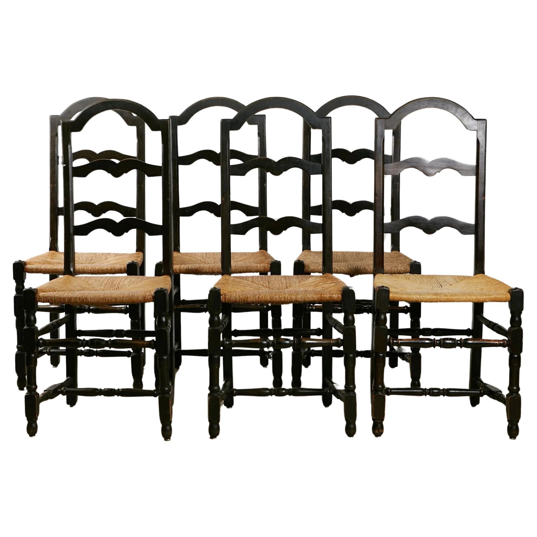 6 elegant neo-rustic chairs circa 1950