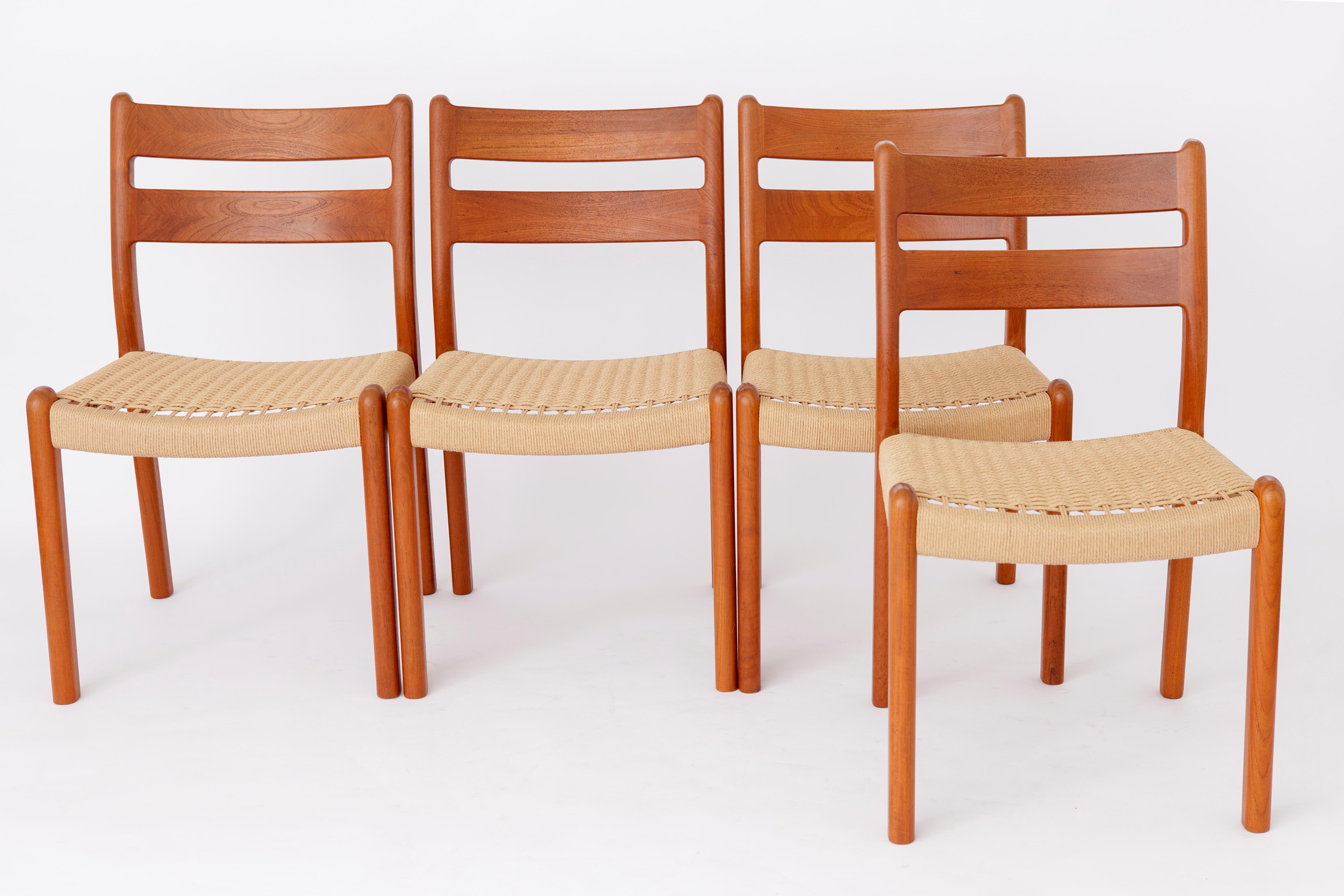 Mid-Century Modern 6 EMC Mobler Midcentury Teak Dining Chairs with Papercord Seats, Set of 6