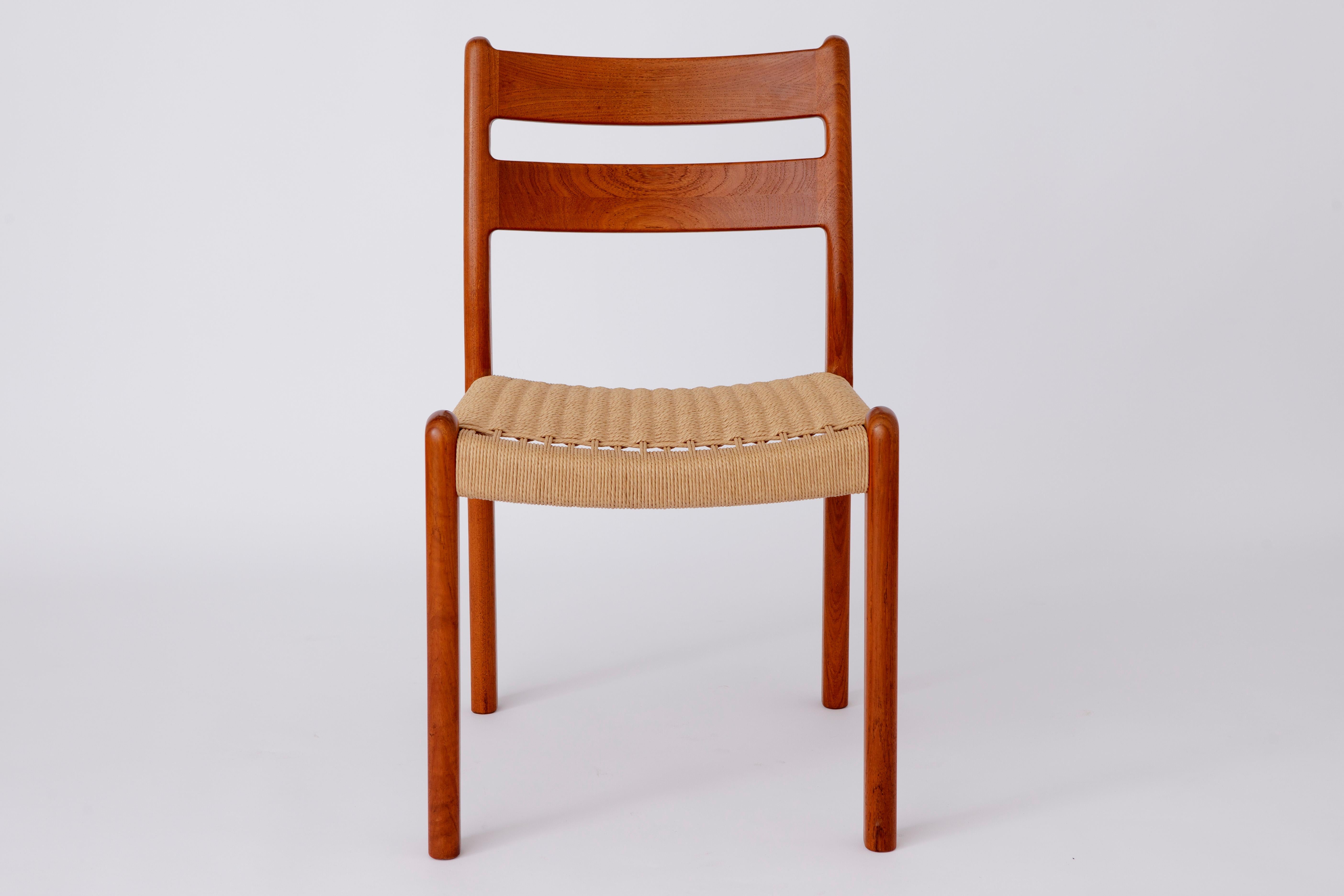 Late 20th Century 6 EMC Mobler Midcentury Teak Dining Chairs with Papercord Seats, Set of 6