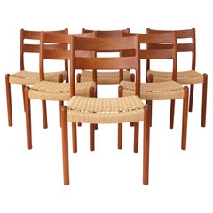 6 EMC Mobler Midcentury Teak Dining Chairs with Papercord Seats, Set of 6