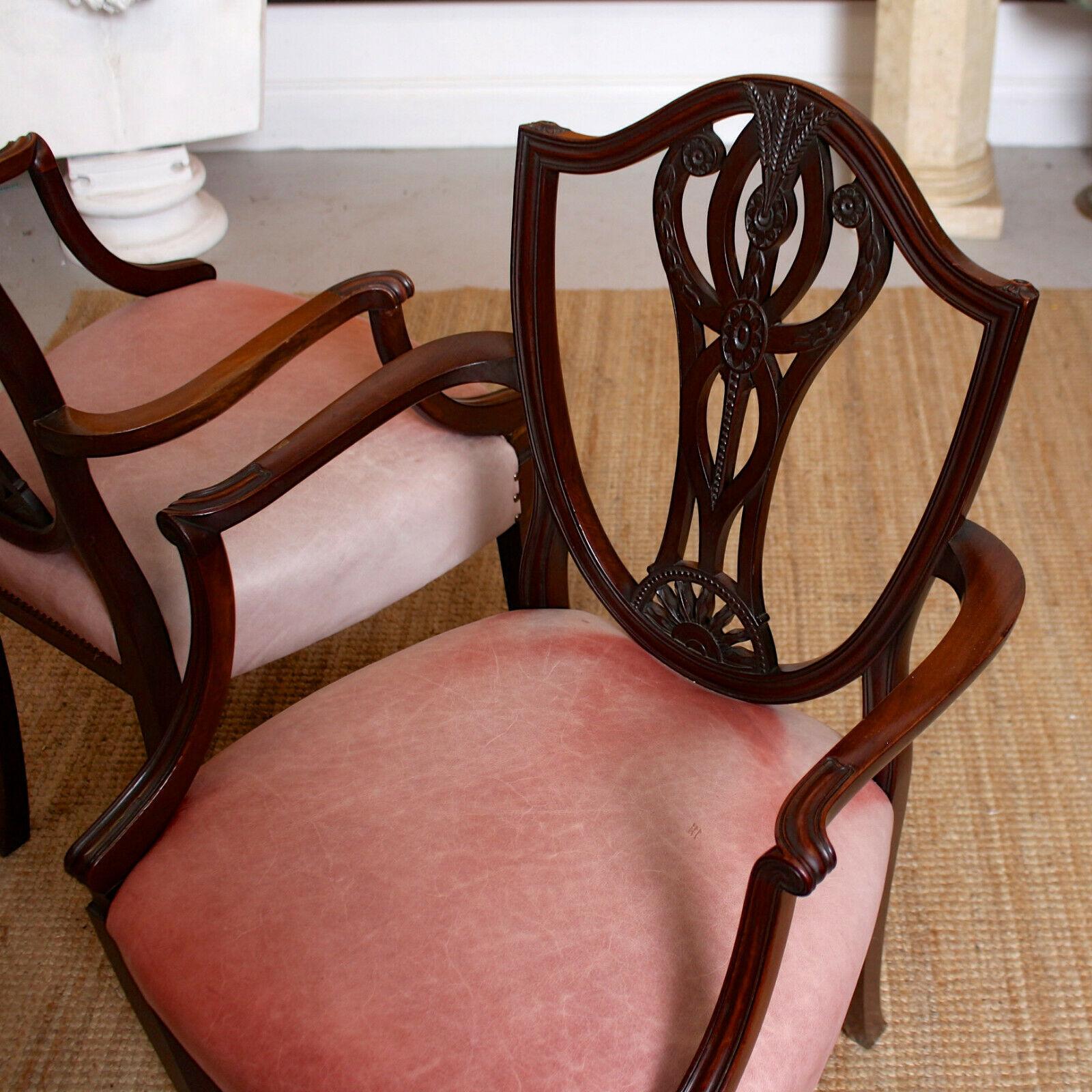 6 English Dining Chairs Hepplewhite Mahogany Leather, 19th Century For Sale 7