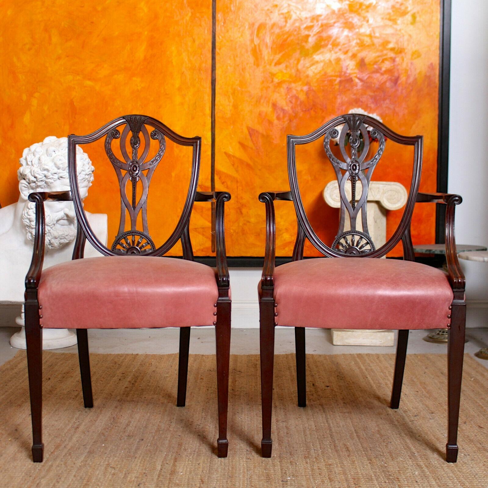 6 English Dining Chairs Hepplewhite Mahogany Leather, 19th Century For Sale 2