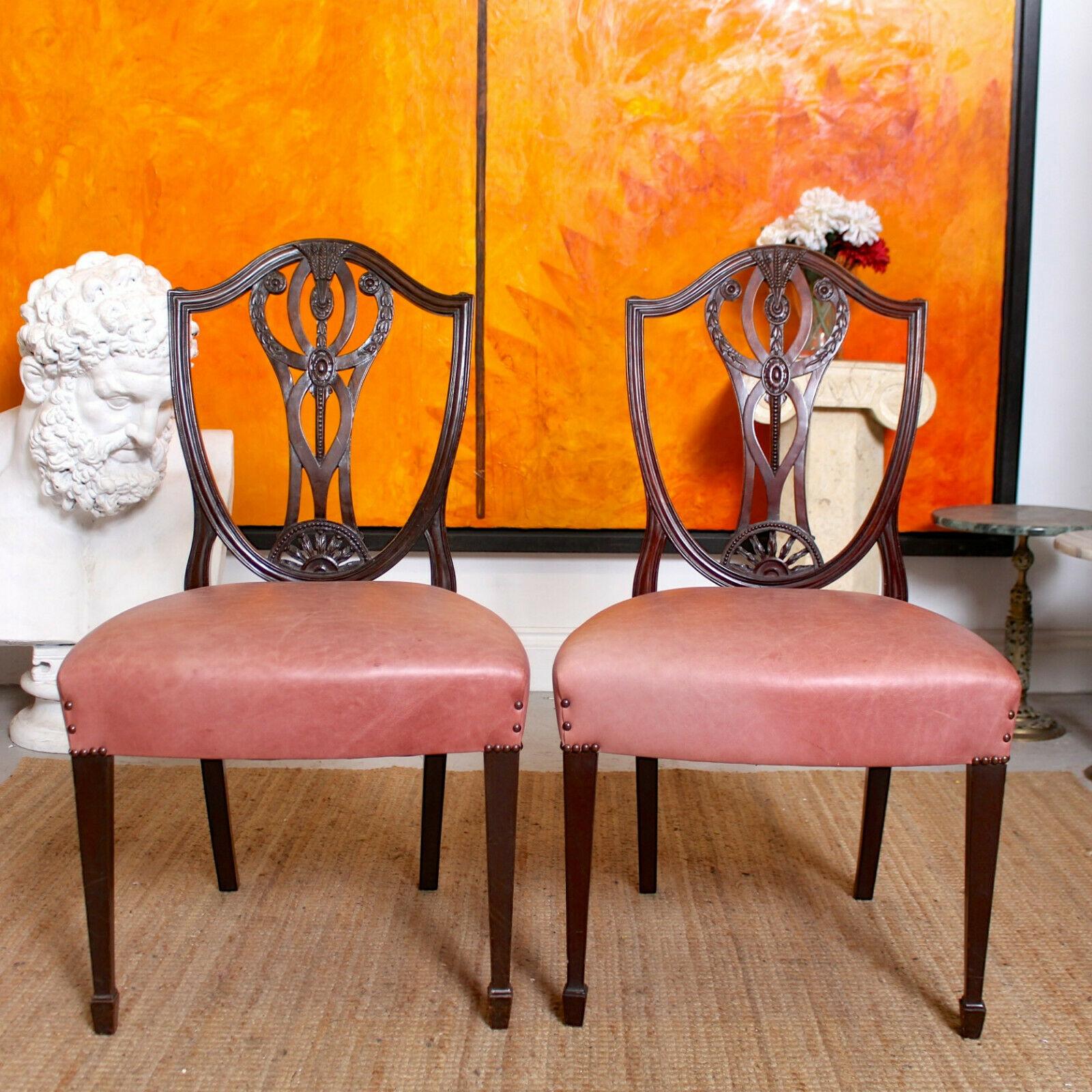 6 English Dining Chairs Hepplewhite Mahogany Leather, 19th Century For Sale 4
