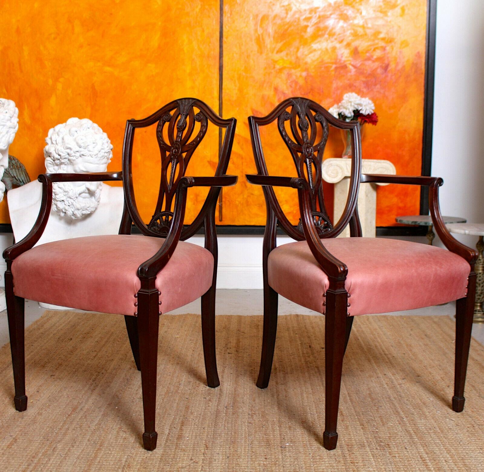 6 English Dining Chairs Hepplewhite Mahogany Leather, 19th Century For Sale 6