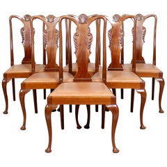 6 English Dining Chairs Mahogany Queen Anne