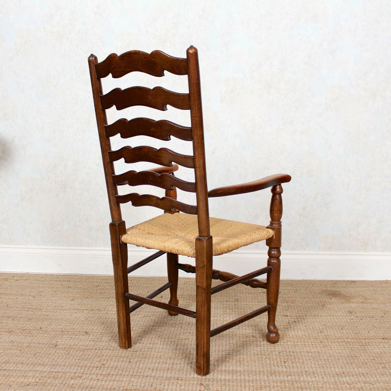 6 English Oak Elm Rushwork Country Dining Chairs Rustic Farmhouse Sussex Chairs For Sale 3