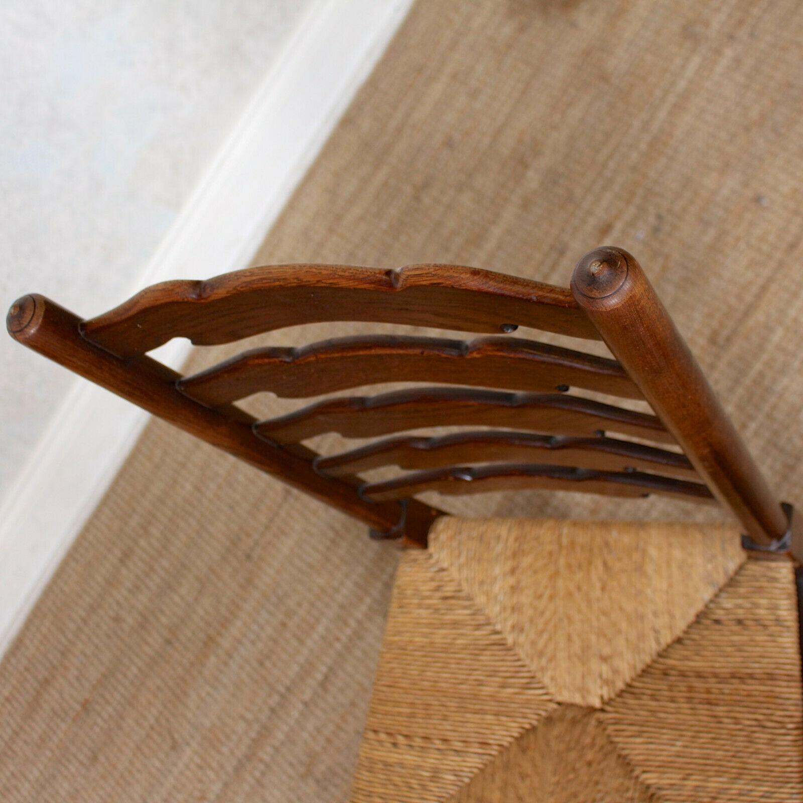 6 English Oak Elm Rushwork Country Dining Chairs Rustic Farmhouse Sussex Chairs For Sale 4