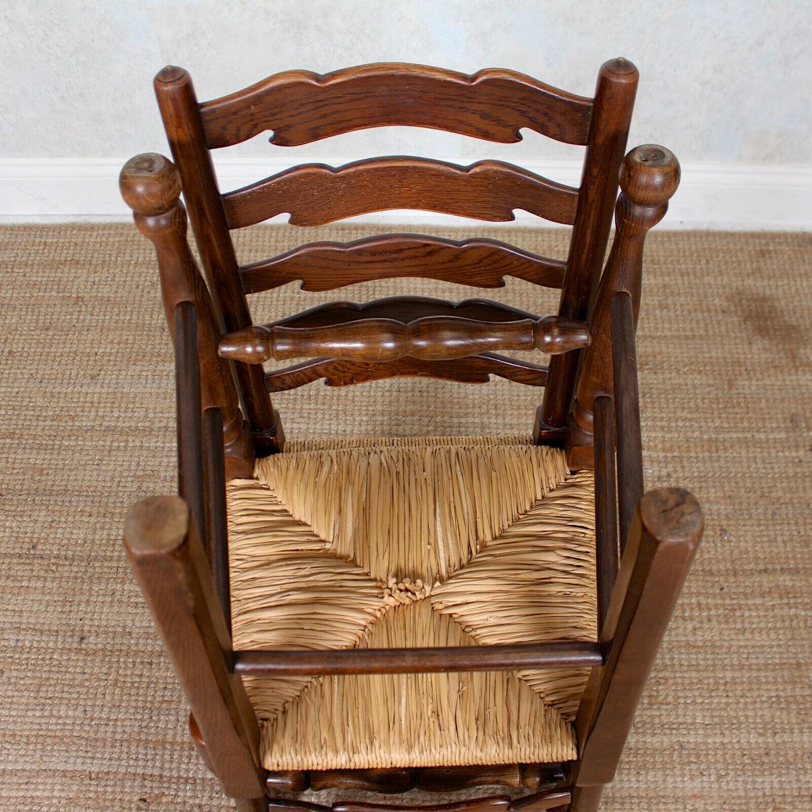 6 English Oak Elm Rushwork Country Dining Chairs Rustic Farmhouse Sussex Chairs For Sale 5