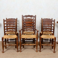 6 English Oak Elm Rushwork Country Dining Chairs Rustic Farmhouse Sussex Chairs