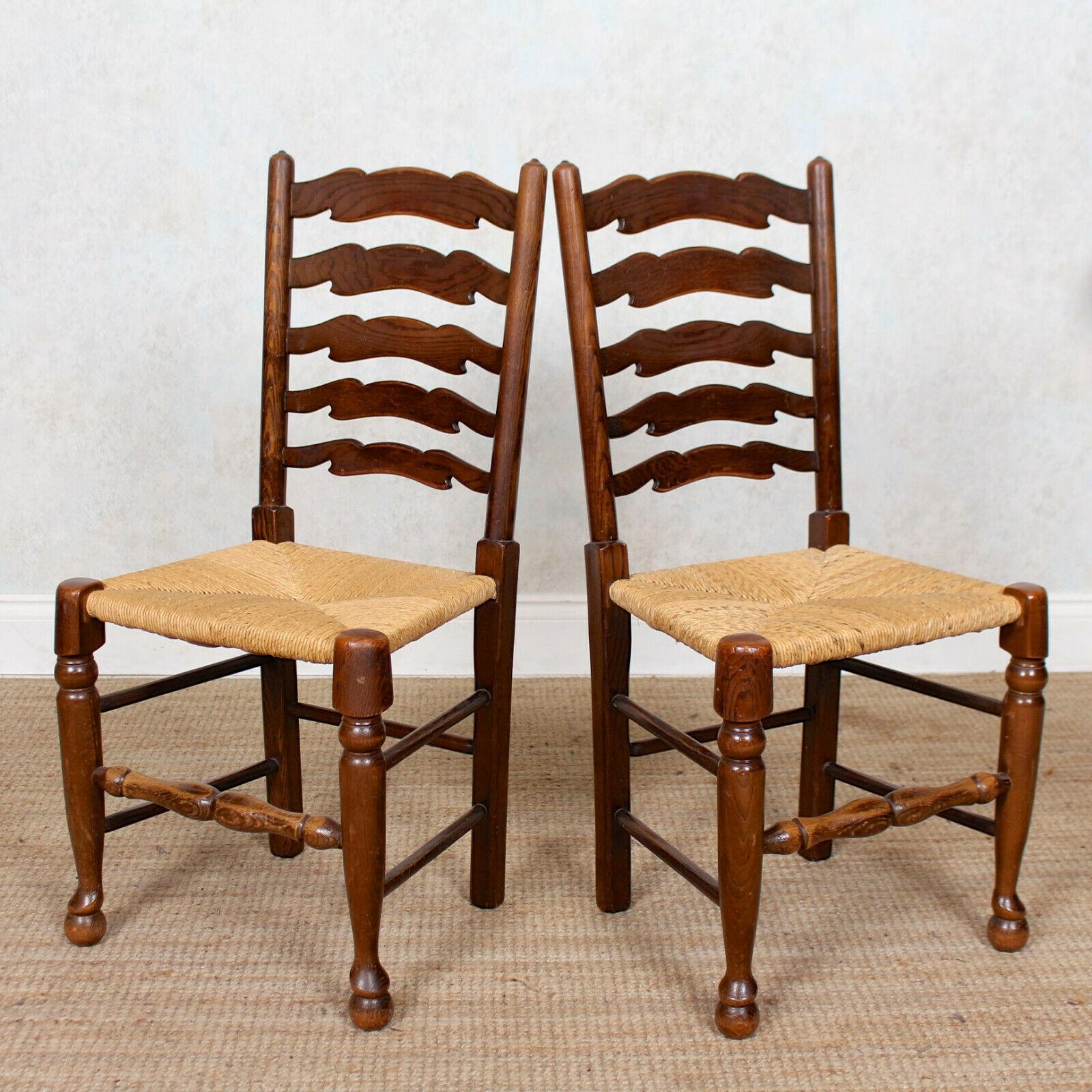 20th Century 6 English Oak Elm Rushwork Country Dining Chairs Rustic Farmhouse Sussex Chairs For Sale