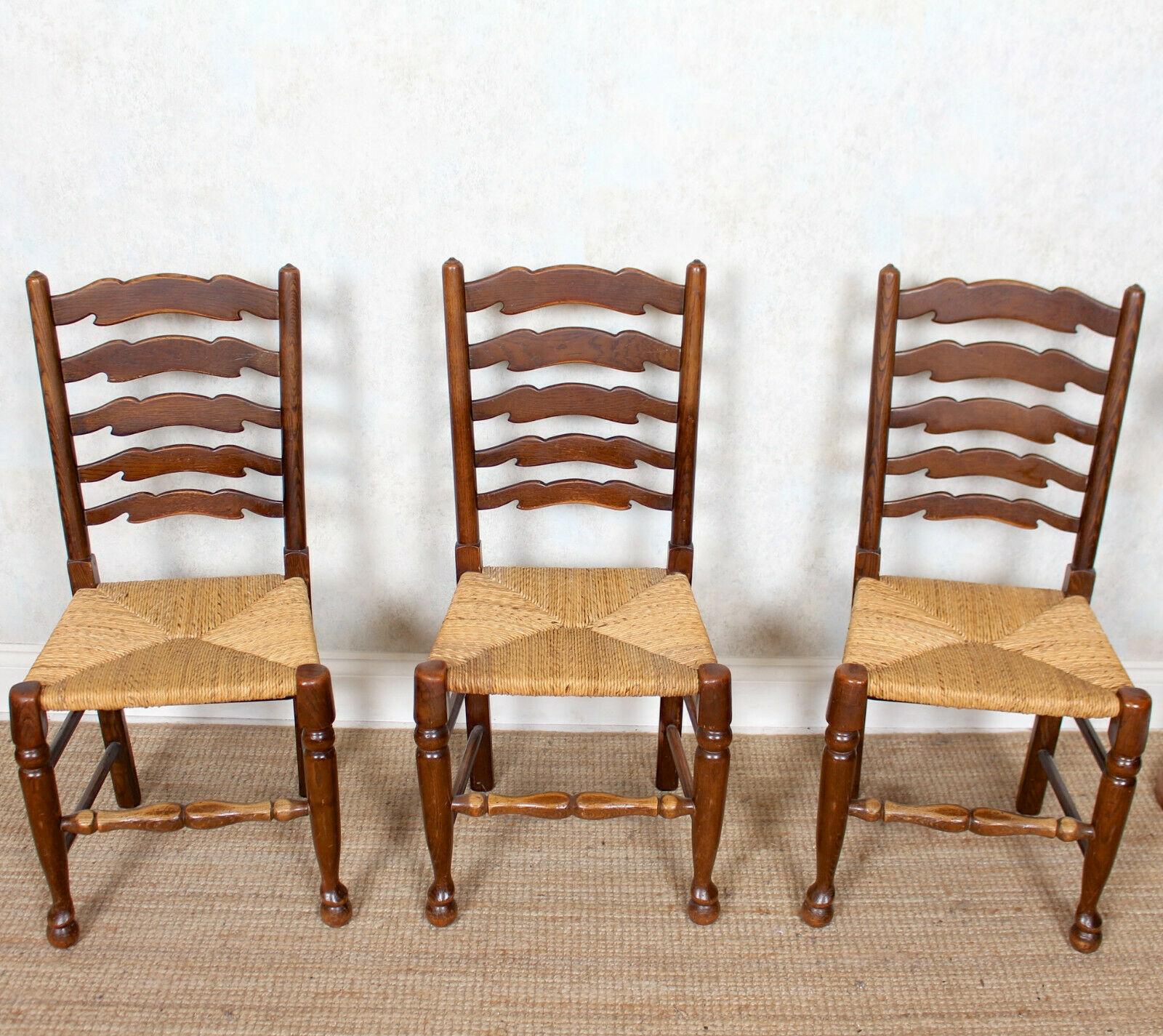 6 English Oak Elm Rushwork Country Dining Chairs Rustic Farmhouse Sussex Chairs For Sale 1