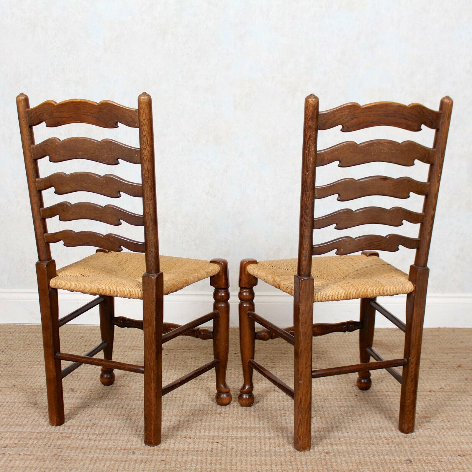 6 English Oak Elm Rushwork Country Dining Chairs Rustic Farmhouse Sussex Chairs For Sale 2