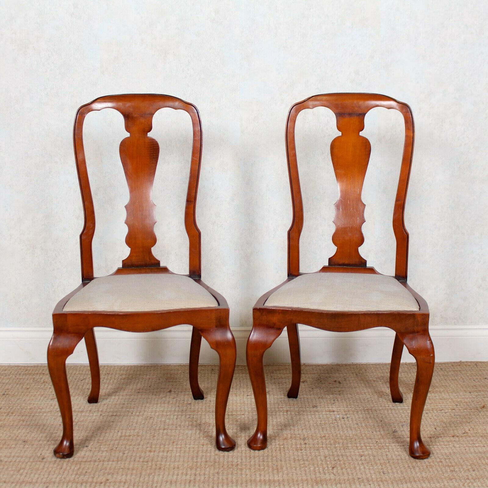 6 English Queen Anne Dining Chairs Antique Vintage In Good Condition In Newcastle upon Tyne, GB
